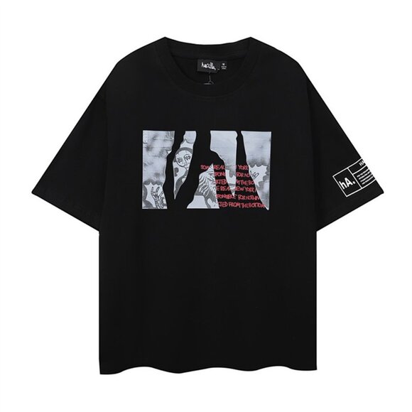 Haculla Black Short Sleeved Shirt With Letters - Picture 1 of 14
